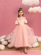 Tween Mädchen-Partykleid mit Puffärmeln, Pailletten und kontrastierendem Netzstoff